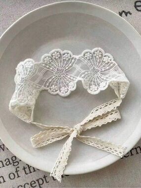 Royal Blue Headband with Cream Lace Accent
